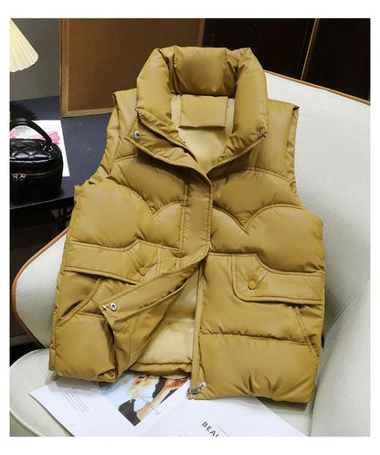 Down Cotton Vest Women 2025 New Autumn Winter Fashion Stand Collar All-Match Warm Sleeveless Waistcoat Jacket Ladies Female Tops