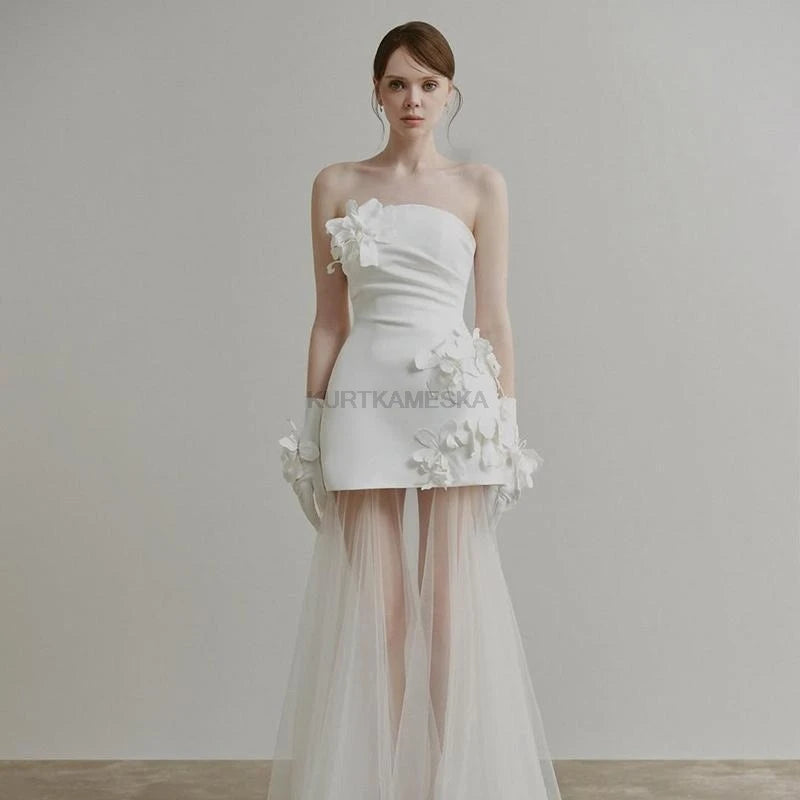 Wedding Dresses Sweet Flower Strapless For Women 2025 Satin White Evening Dress Elegant Floor-length Simple Wedding Shooting