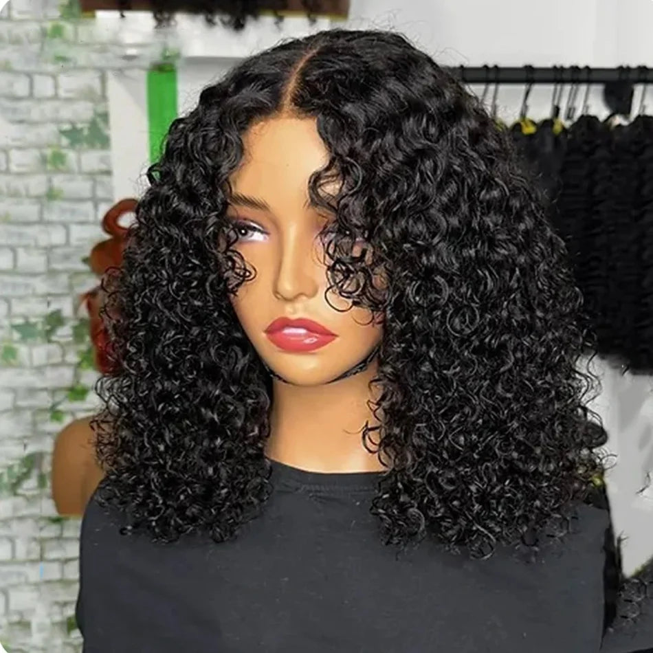 Kinky Curly Bob 13x4 4x4 Lace Front Human Hair Wig Deep Wave Short Bob 100% Human Hair Brazilian Natural Black Wigs For Women