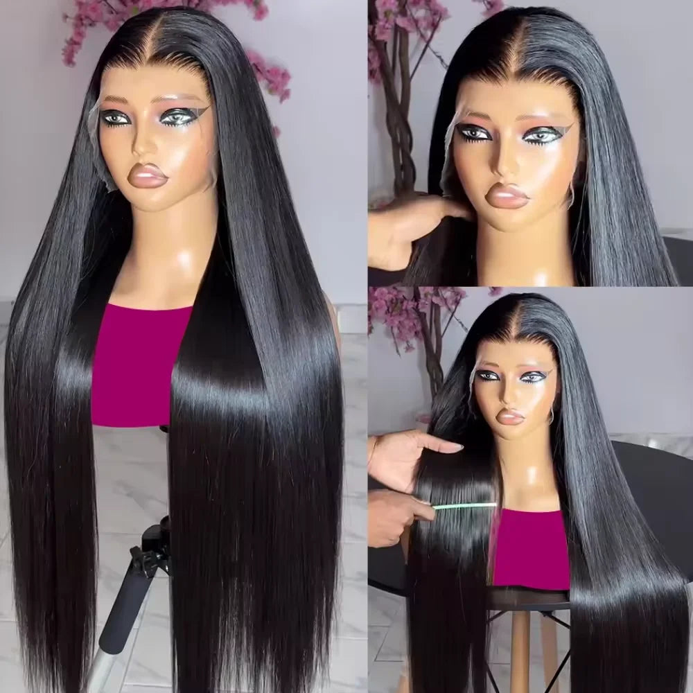 40 Inches HD Transparent Bone Straight 13x6 Lace Front Human Hair Wigs Brazilian Straight 13x4 Lace Frontal Wig For Women