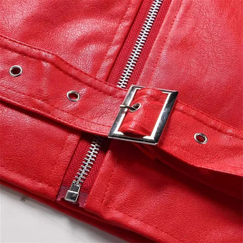 2025 New Men Solid Color Imitation Leather Jacket Red Fashion Homme Oblique Zipper Biker Coats Male Bar KTV Casual Top