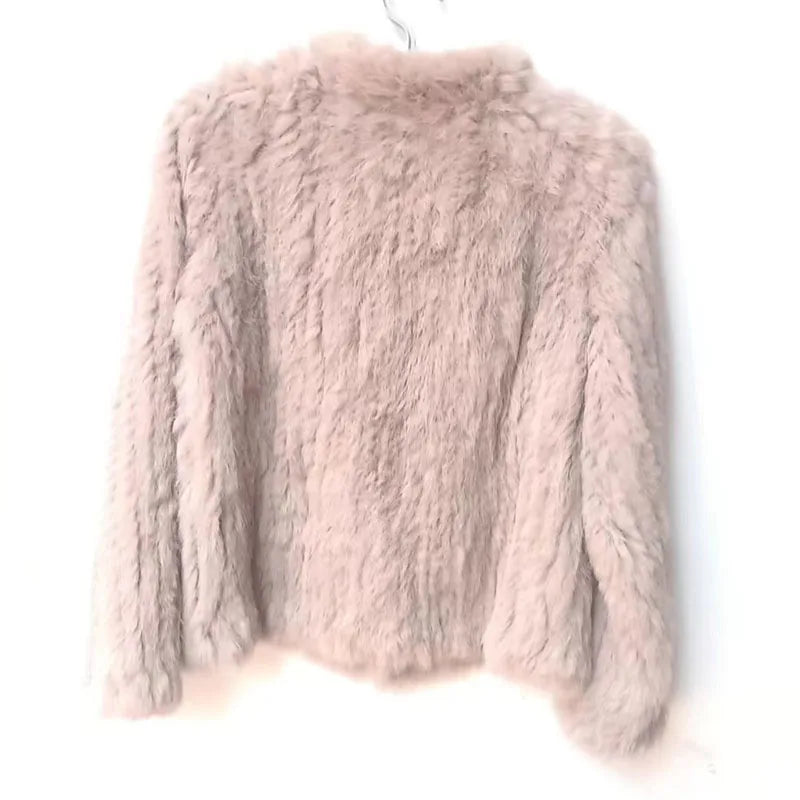 Women Winter Real Rabbit Fur Knitted Coat Female Casual Long Sleeve Genuine Fur Jacket Warm Thick Outwear Femme