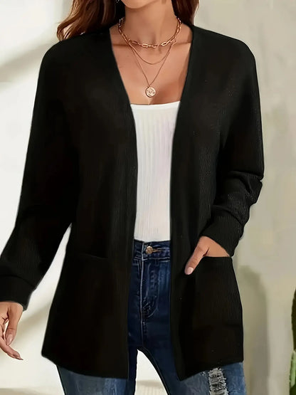Autumn chic casual solid color pocket thin plus size women's jacket cardigan