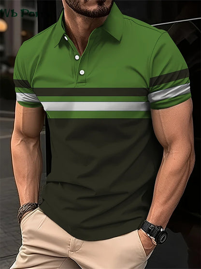 Striped Print Men's Shirts Fashion T shirt Men Simple Men's Clothing Lapel Shirts for Men Men's Clothing 2024 Mens Polo Shirts