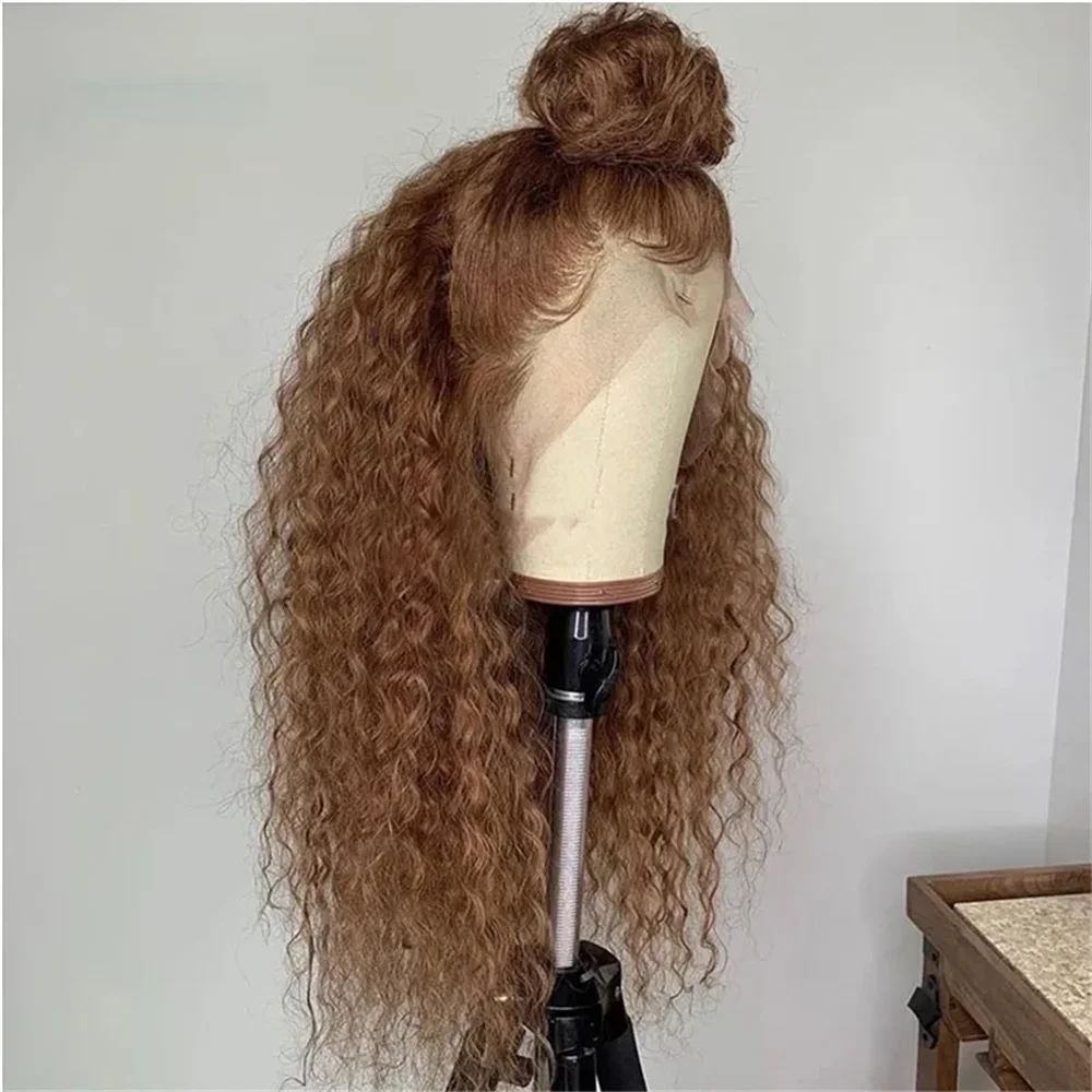 Soft Brown Color 26“Long Kinky Curly 180Density Lace Front Wig For Black Women Babyhair Synthetic Heat Resistant Glueless Daily