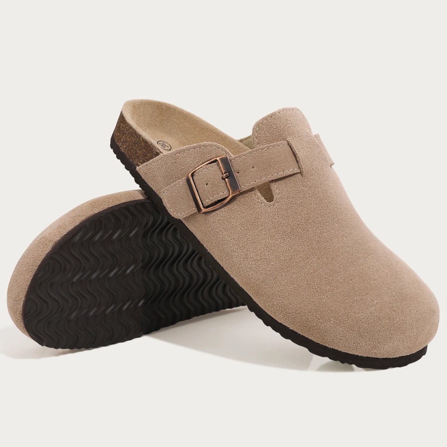 Comwarm Men Suede Clogs Slippers Classic Cork Footbed Mules Women Cozy Fashion Clogs Shoes With Arch Support Men Beach Sandals