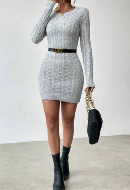 Spice Girl niche temperament slim knit crew neck dress Women's new autumn and winter slim base with short skirt
