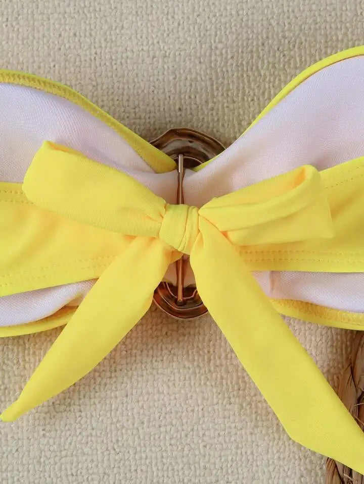 Women Strapless Bikinis Sets Summer Push Up Swimwear Two Pieces Suits Female Sexy Swimsuits Solid Color Lady Backless Beachwear