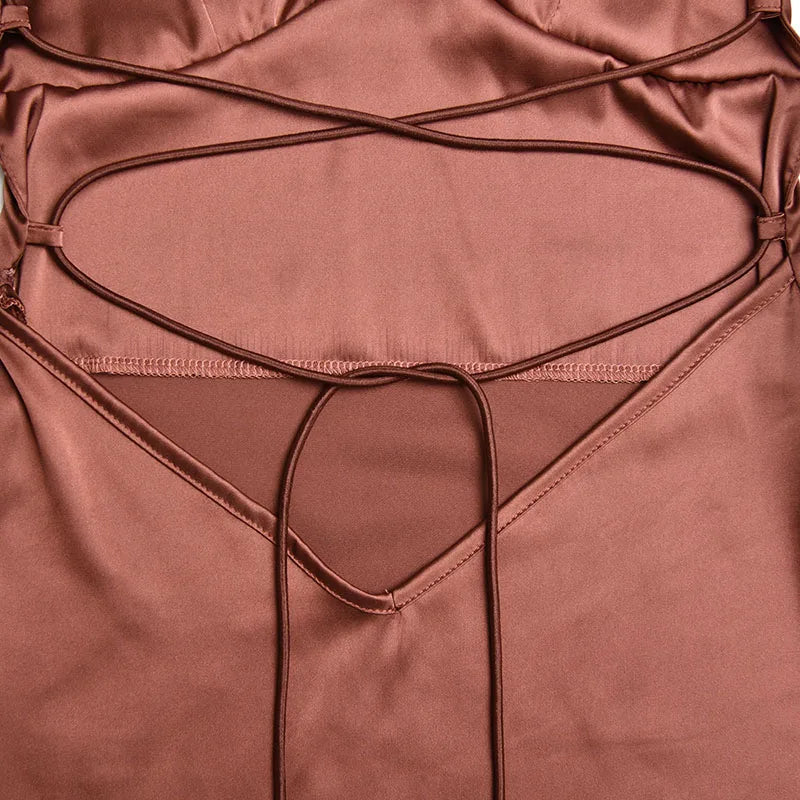 Sexy Spaghetti Strap Satin Dresses Women Elegant Backless Lace Up Mermaid Dress Woman Sleeveless Slim Bodycon Party Long Dress