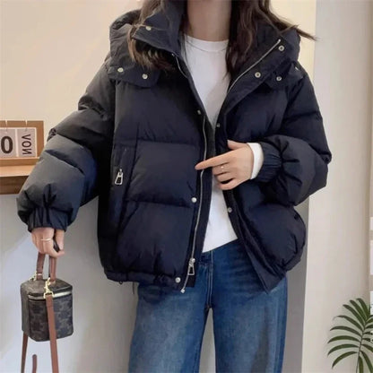 Women Korean Cotton Parkas Hooded Winter Oversize Coat Thick Warm Loose Puffer Jacket Female Solid Fashion Zipper Outwear