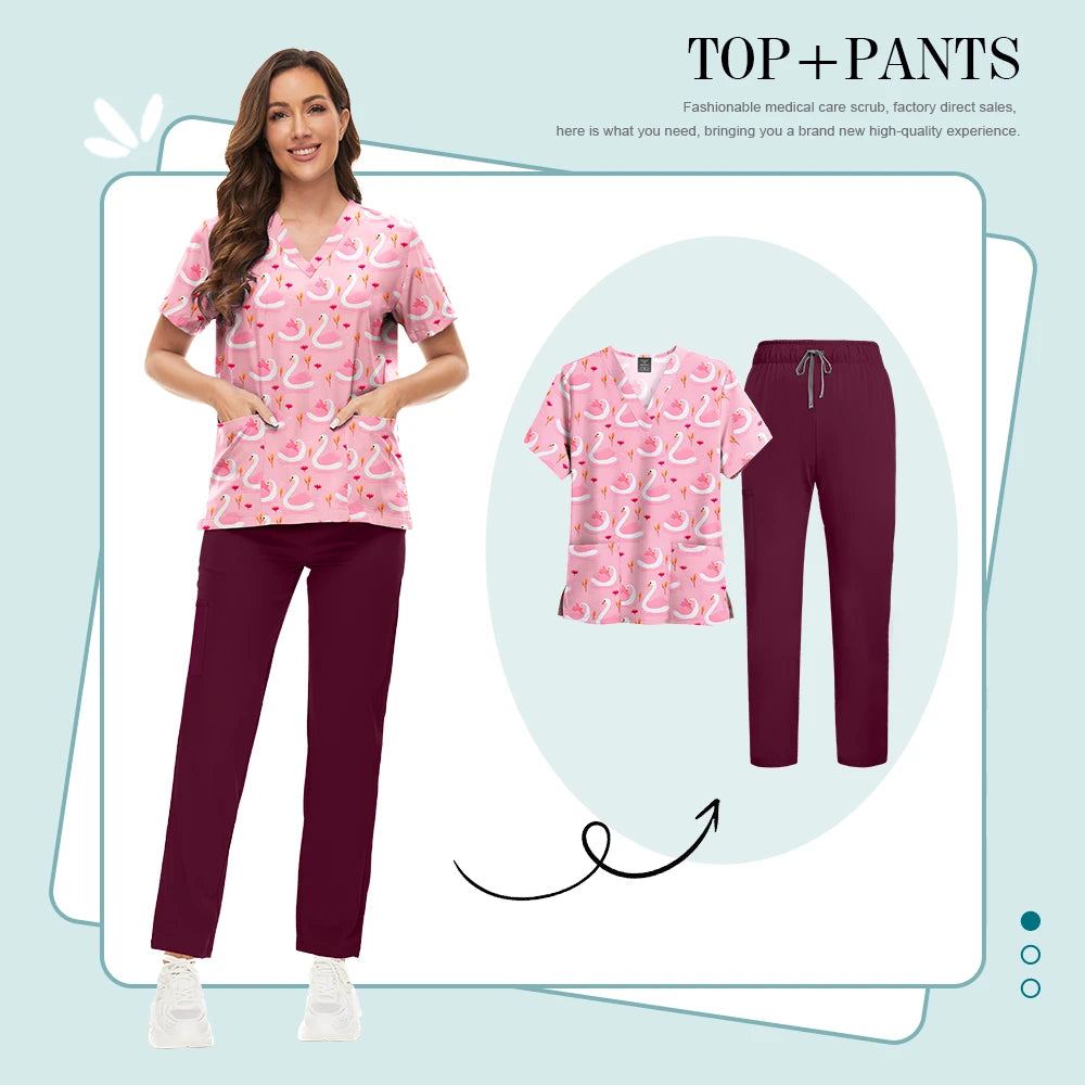 Scrubs Uniforms Sets High-quality Medical Scrub Multicolor Animal Printed Women Scrub Tops Medical Scrubs Uniform Nurse Lab Wear