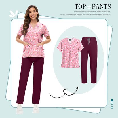 Scrubs Uniforms Sets High-quality Medical Scrub Multicolor Animal Printed Women Scrub Tops Medical Scrubs Uniform Nurse Lab Wear