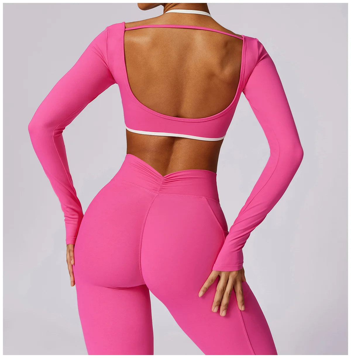 Sexy Yoga Women's 2 Pieces Gym Sports Suit Workout Clothing Long Sleeve Gym Crop Top High Waist Leggings Fitness Bra Sportswear