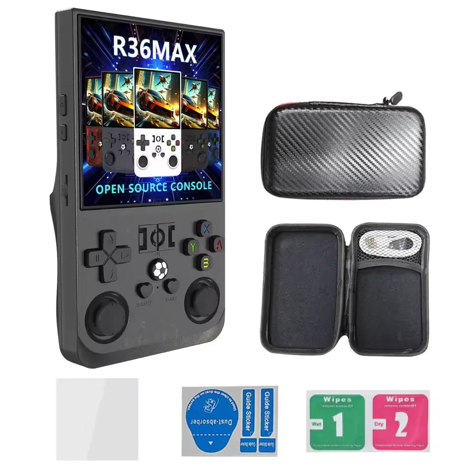 R36MAX Retro Handheld Video Game Console Linux System 4.0Inch IPS Screen Portable Pocket Video Player 64GB 128GB Games Kids Gif