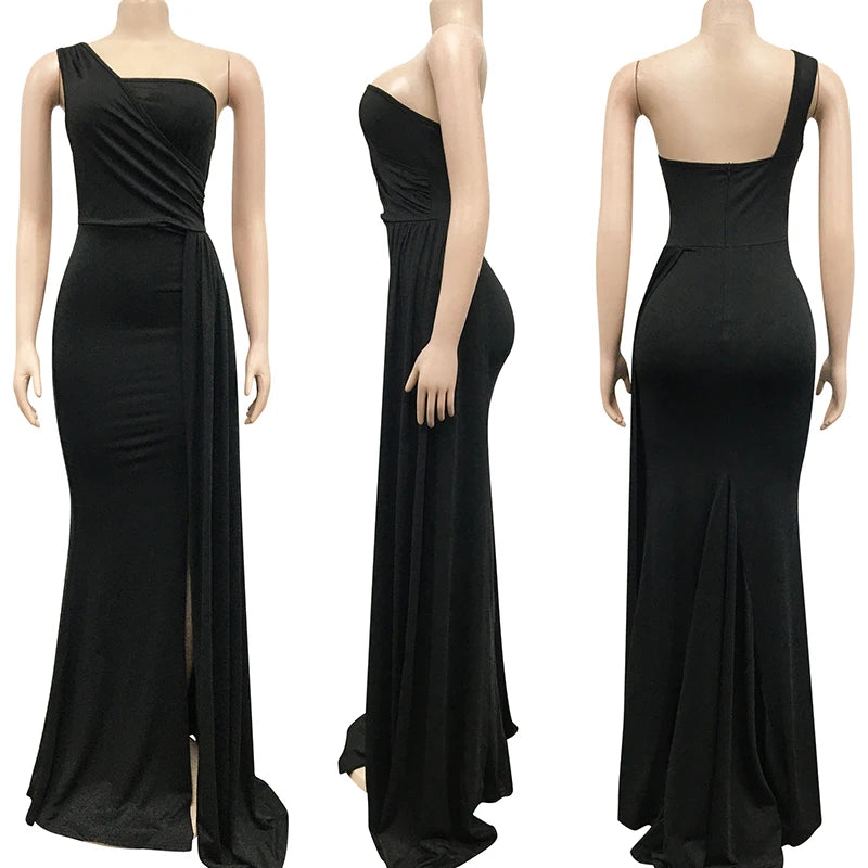 Sexy One Shoulder Elegant Evening Dresses for Women Party Night Mermaid Dress Backless Side Split Bodycon Long Dress Vestidos