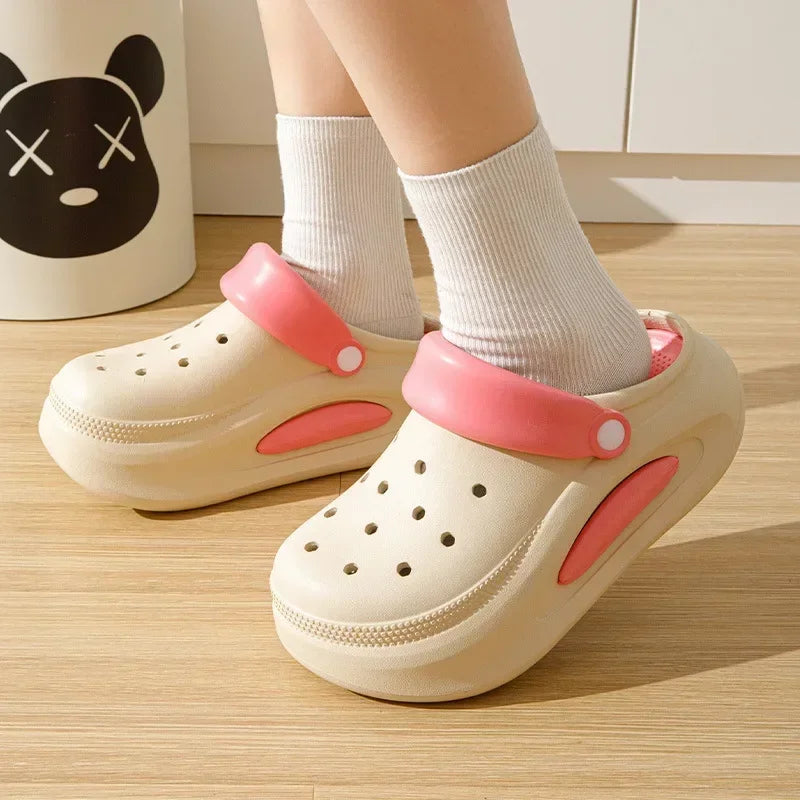 High quality Baotou semi-cool slippers for women, height-increasing, anti-slip, anti-odor, thick-soled beach and seaside crocs