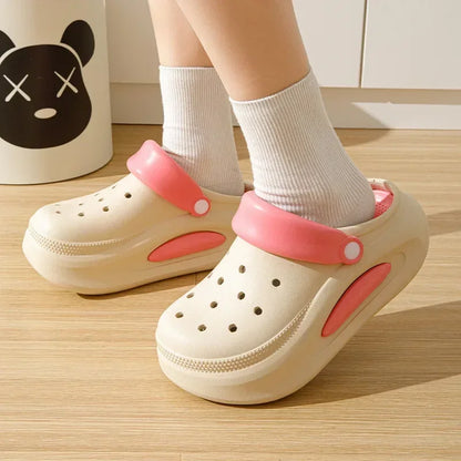 High quality Baotou semi-cool slippers for women, height-increasing, anti-slip, anti-odor, thick-soled beach and seaside crocs