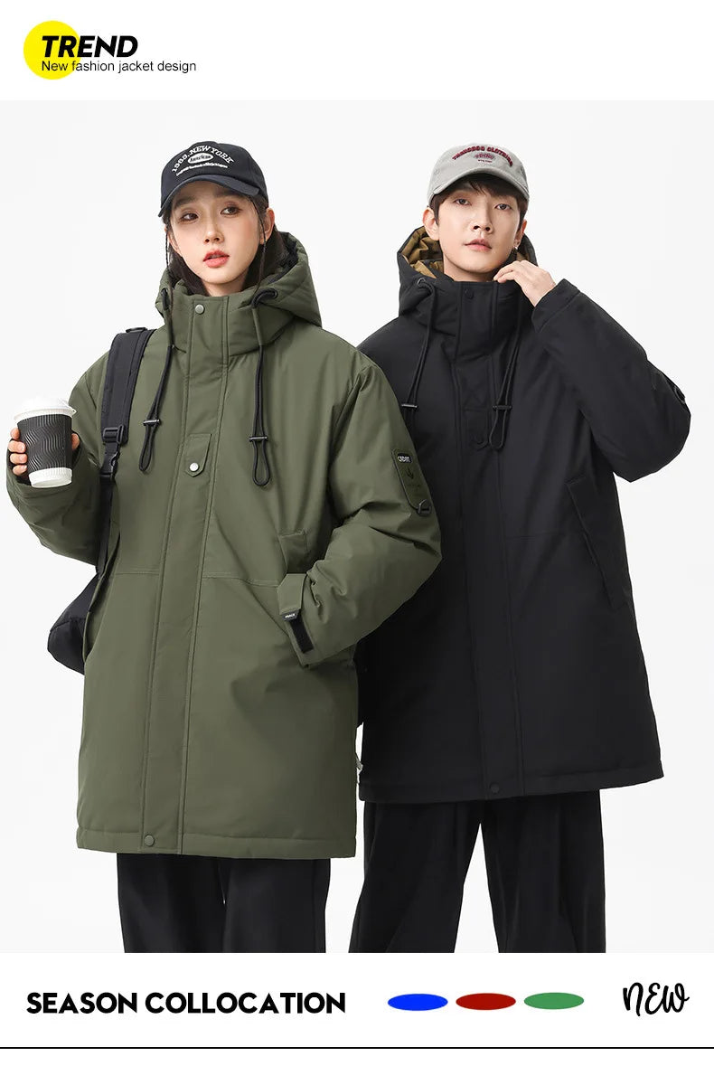 Winter new style cotton coat for men 2026 snap-closed hooded jacket neutral style mid-length workwear cotton coat for men