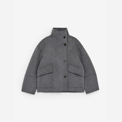 Casual Solid Loose Jackets Women Fashion Full Sleeve Single Breasted Stand Collar Short Coats Female 2025 Autumn Lady Outwears