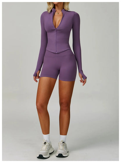 New Women Seamless Zipper Jacket Yoga Long Sleeved Gym Top Yoga Push Up Jacket Fitness Running Workout Sport Coat Women's Shirts