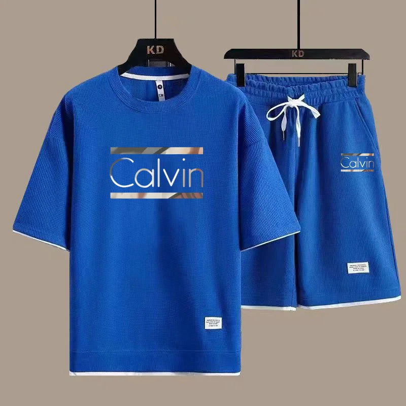 High Quality Men's Korea Comfortable and Summer  Fashion Print Sports Suit Fitness Jogging Daily Casual Wear Beach Shorts Set