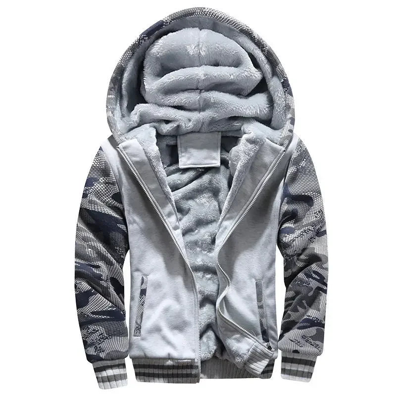 Men's Warmth Hooded Fleece Lined Thickened Baseball Jacket Sweatshirt Korean Style Sporty Top Winter Autumn Seasonal Wear