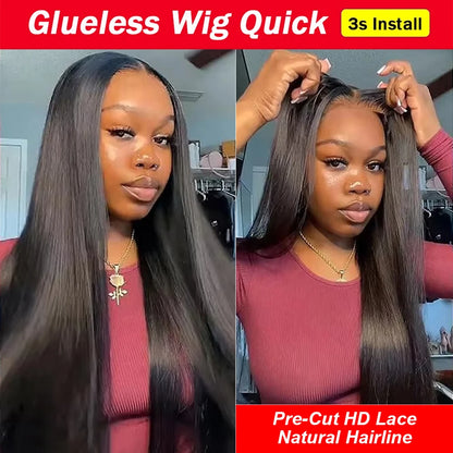Pre Cut Glueless Wig Human Hair 13x6 HD Lace Frontal Wig Straight 7x5 HD Lace Closure Wigs For Women Preplucked 250% 36 40 Inch
