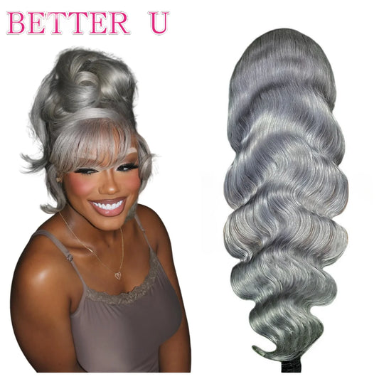 Grey Human Hair Wigs Raw Hair Sliver Body Wave Colored 13X6 HD Lace Frontal  Wig For Women Gray 13x4 Transparent Lace Front Wig