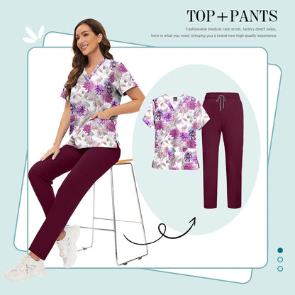 Scrubs Uniforms Sets High-quality Medical Scrub Multicolor Animal Printed Women Scrub Tops Medical Scrubs Uniform Nurse Lab Wear