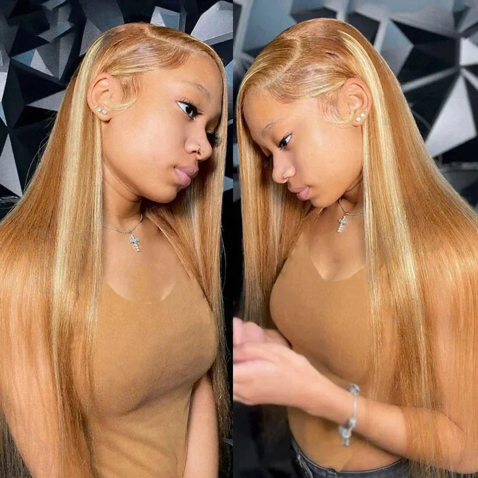 30 Inch Honey Blonde Ombre Lace Front Wig 180% Density 13x4 Highlight Lace Front Wigs Straight HD Lace Frontal Wig for Women