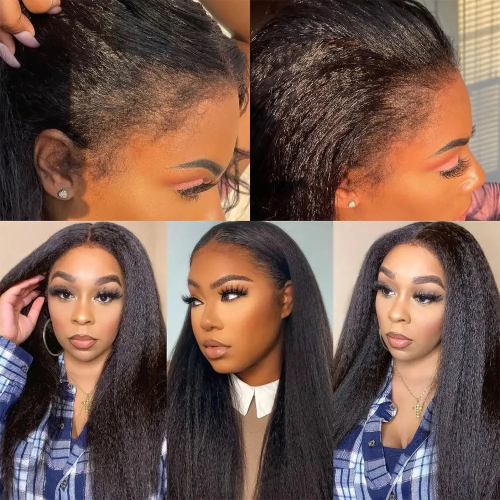 13x6 Kinky Straight Lace Front Human Hair Wig With Kinky Edges Baby Hair 360 Transparent Lace Yaki Straight Human Hair Wigs