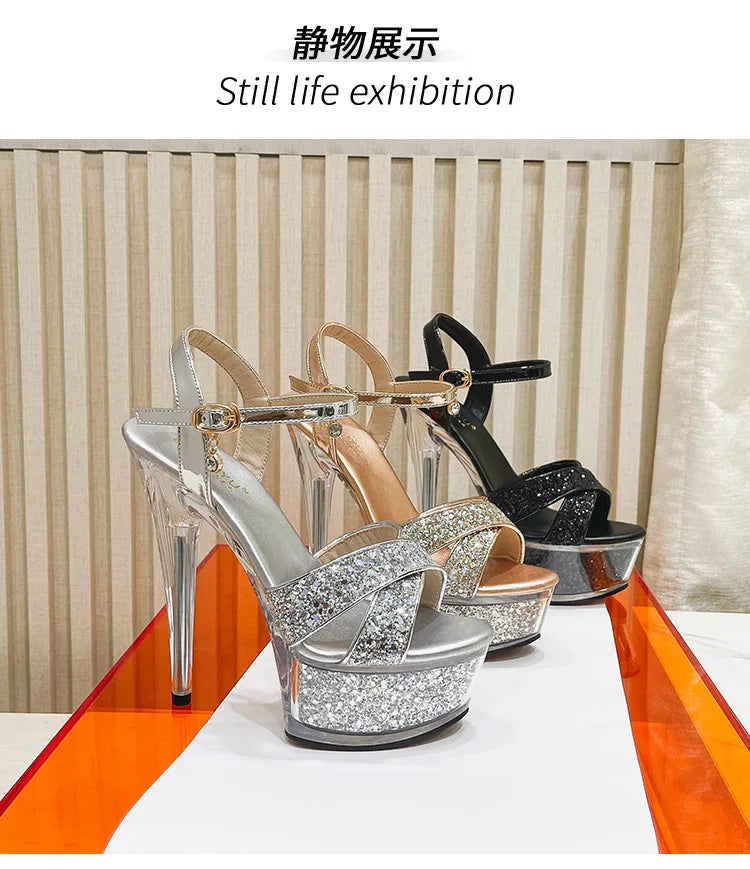 Ladies High Heels Sandals New Arrival 2024 Summer Sexy Stiletto Platform Narrow Band Women Sandals Buckle Strap Nightclub Shoes
