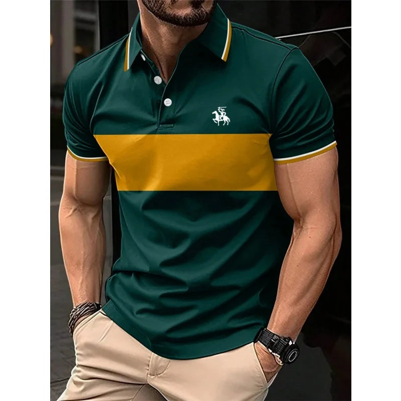 3D Print Striped Color Block Polo Shirt For Men Colorful Pattern T-Shirt Summer Casual Lapel Tops Loose Short Sleeve Street Tees
