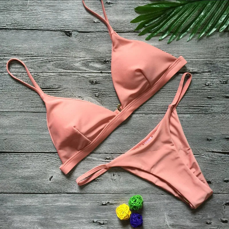 Bikini 2025 New Women's Split Solid Color Adjustable Size Swimsuit