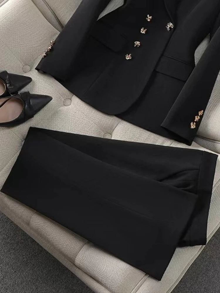Fashion Temperament Executive Suit Solid Color Two-piece Pant Suits Set Business Commuting Professional Trousers  Ladies New