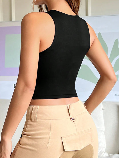 Fairyshely 2025 Sexy Female Solid Hollow Bodycon Top Summer Women Sleeveless Short Vest Lady Off Shoulder Club Crop Tops