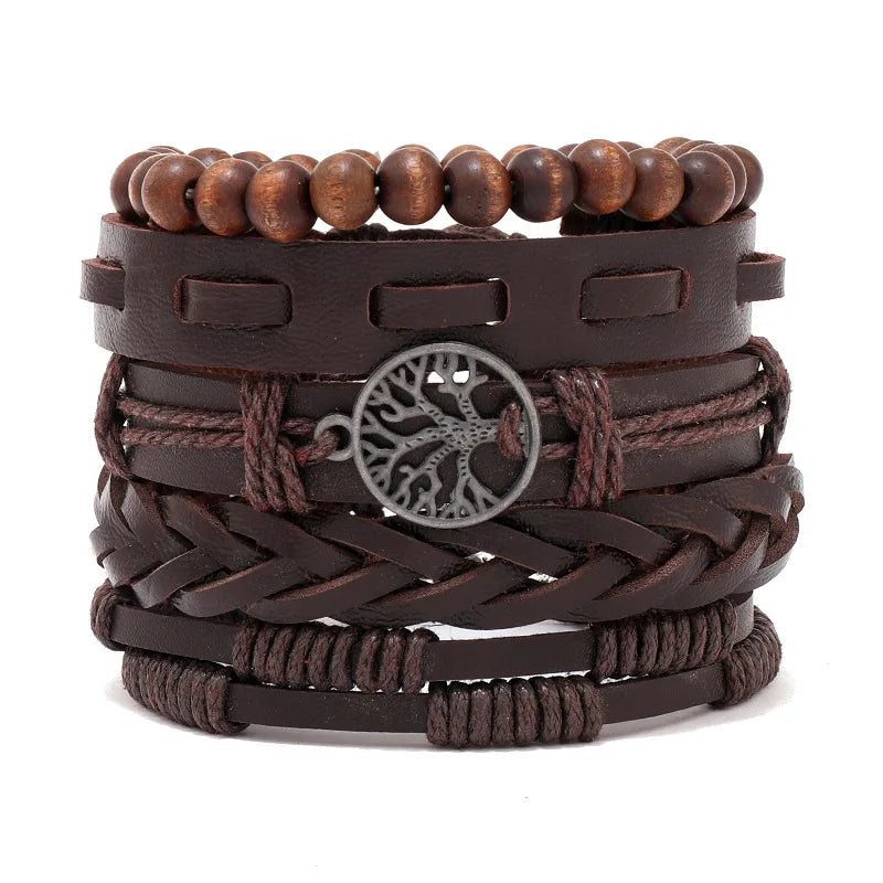 Fashion Bracelet Viking  Bracelet For Men Hand Bracelets Woven Skull Hand Jewelry Adjustable Leather Set viking man bracelet