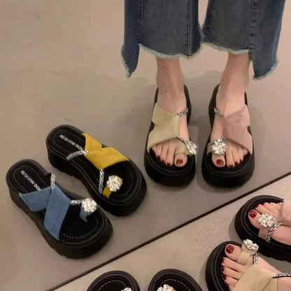 Diamond toe thick soled slippers for women's summer shoes, new height increasing design, paired with skirts and women's sandals
