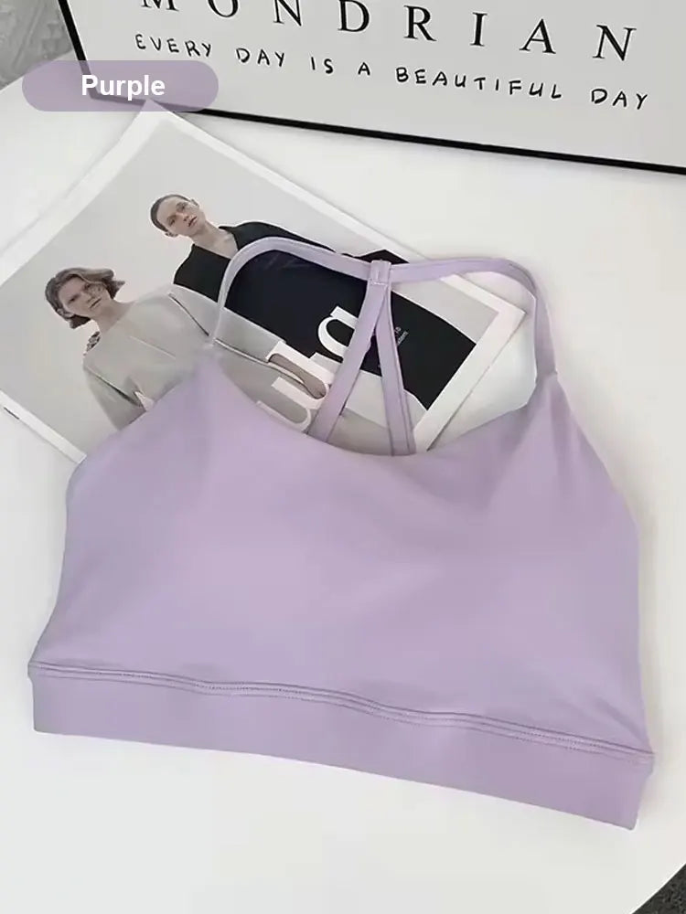 Women's Fitness Sports Bra, Sexy Back Workout Top - Shockproof Quick-Drying Crop Top for Pilates, Yoga, Running, Gym