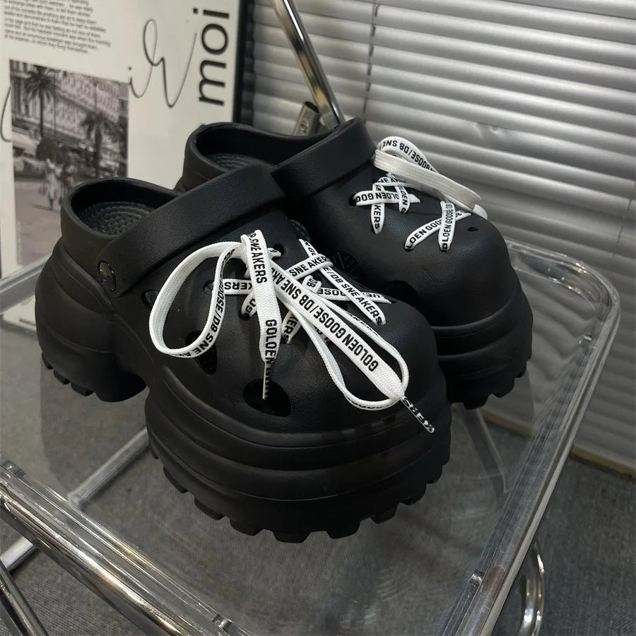 Women Summer Sandals High 10cm Heels Chunky Clogs with Star Charms Garden Shoes Waterproof Beach Pool Sandals Mules Slippers