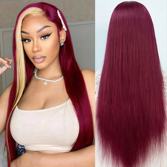 Ombre Highlight Blonde With Red Colored 13x4 Lace Front Wigs Human Hair Brazilian 30 Inch Bone Straight Human Hair Wig For Women