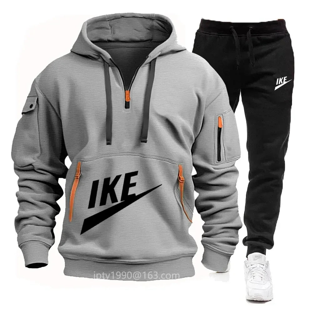 2025 new men's autumn and winter hoodie set fitness sports multi-zipper long-sleeved hooded jumper + 2 sets of casual pants