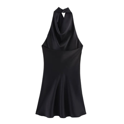 2026 Summer New Women's Clothing Simple Temperament Fashionable And Sexy Backless Silk Satin Texture Hanging Neck Dress