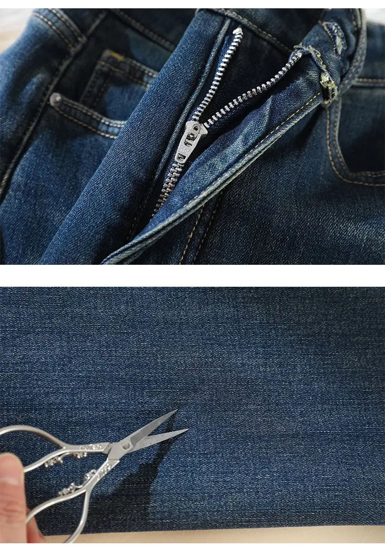 Woman High Waist Fashion Thermal Wide Leg Jeans Female Y2k Clothes Baggy Pants Girl Autumn Winter Snow Versatile Denim Trousers