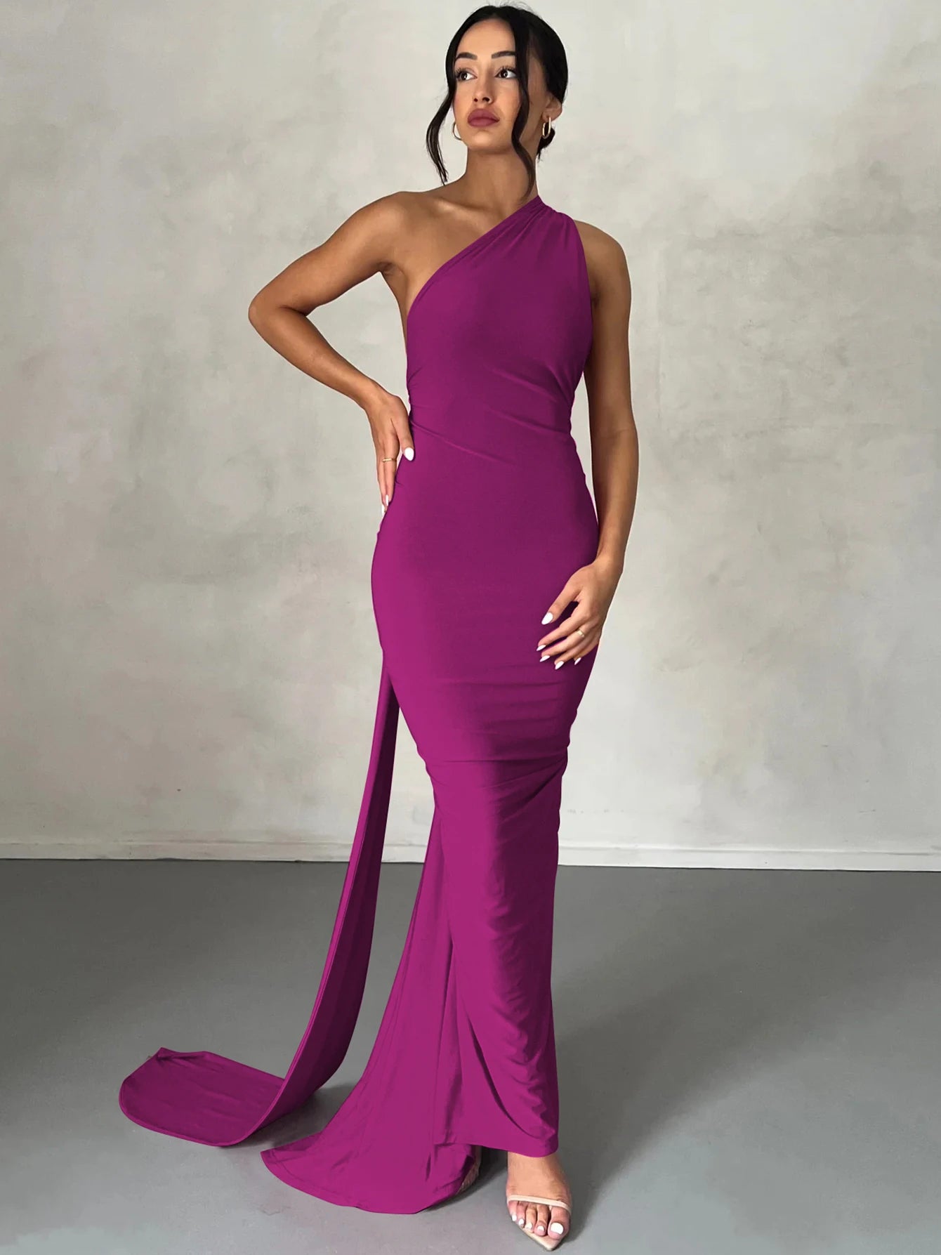 Dulzura One Shoulder Backless Ruched Slim Ribbon Long Dress Women Solid Sexy Elegant Dress Evening Party Club Prom Summer Outfit