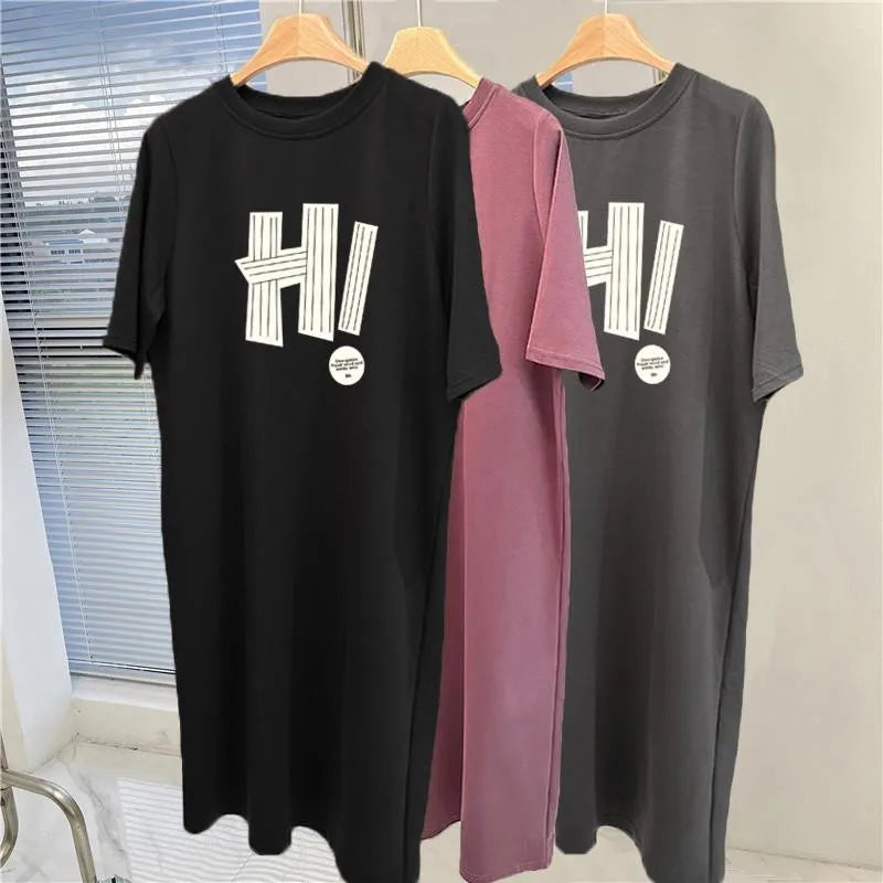 Korean Casual Loose Short Sleeved Dress Women's Summer New Plus Size Pullover Dress
