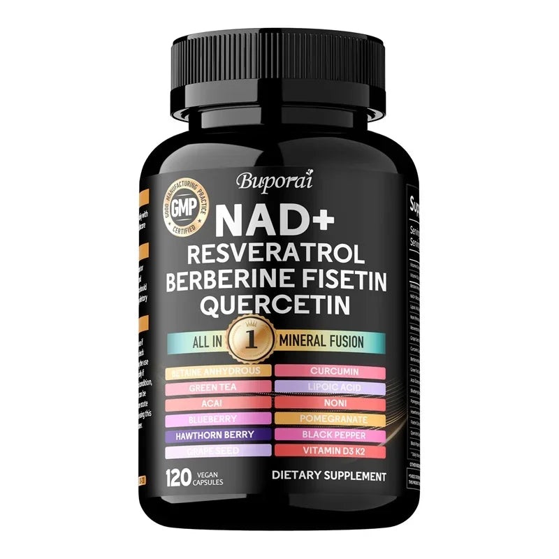 NAD+, Resveratrol, Quercetin, Berberine Fisetin-Cellular Health, Healthy Aging, Vitamin K2, Vitamin D3, One-stop Approach,1000mg