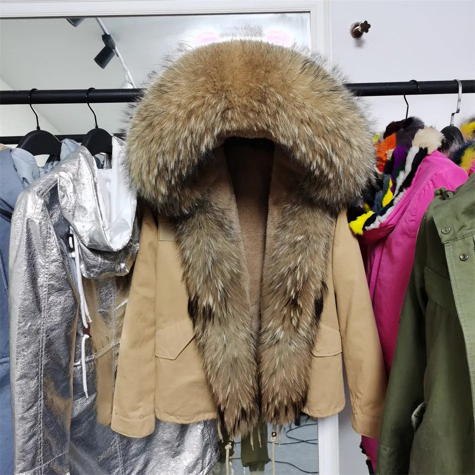 MAOMAOKONG 2025 & 2026 Real Fur Coat New Fashion Fox Fur Collar Winter Women's clothing Removable Lining Thickened Jacket Short Parka