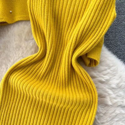 Autumn Winter Slimming Knitted Sweater Dress Set Women's Mid-Length Base Layer Knee-Over Bottoming Dresses Fashionable