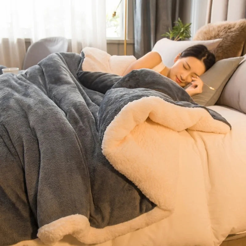 Solid Color Thickening Lamb Wool Multifunctional Duvet Blanket Bed Cover Bedspread on The Bed Keep Warm Winter Bed Blankets